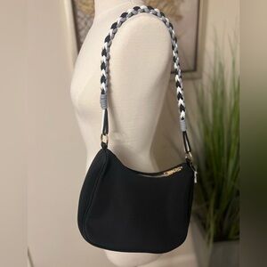 Stylish Black Shoulder Bag with Braided Strap